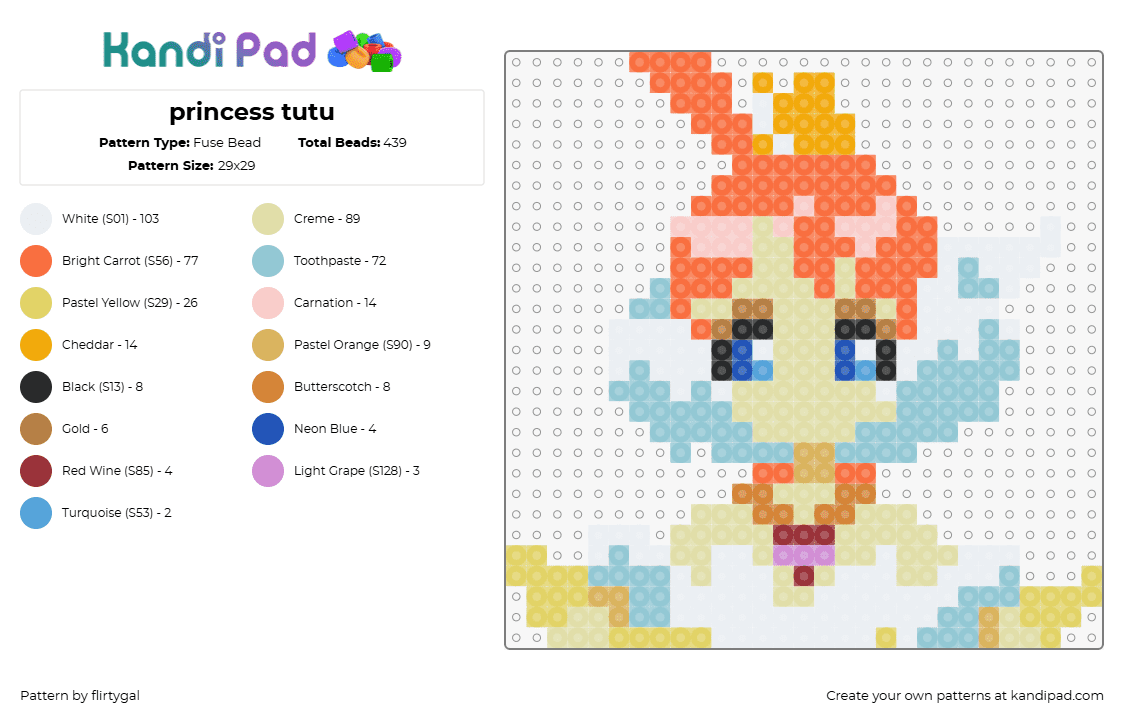 princess tutu - Fuse Bead Pattern by flirtygal on Kandi Pad - princess tutu,character,anime,tv show,yellow,orange,light blue