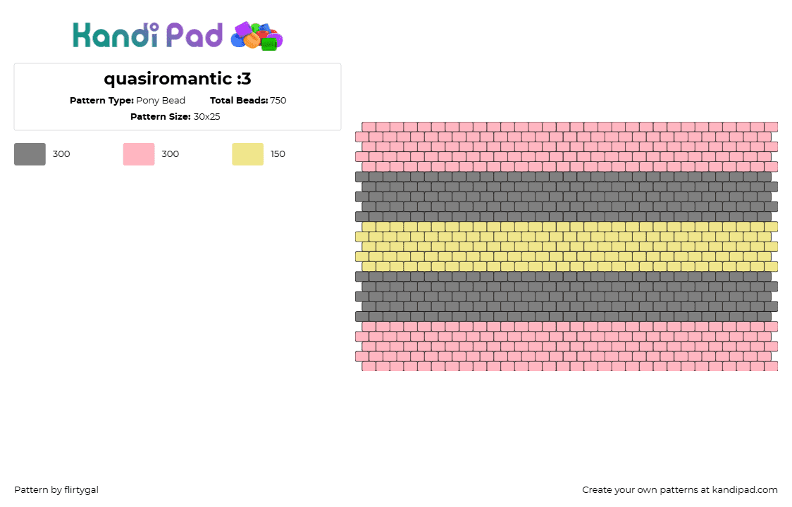 quasiromantic :3 - Pony Bead Pattern by flirtygal on Kandi Pad - quasiromantic,pride,flag,cuff,pink,gray,yellow