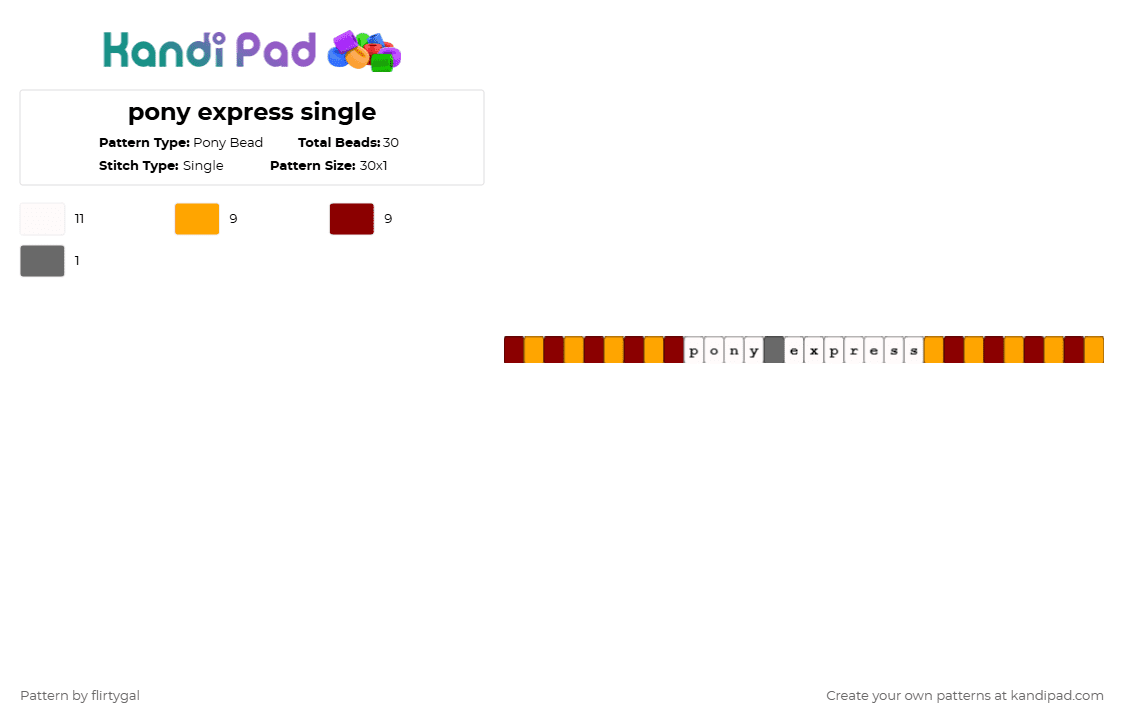 pony express single - Pony Bead Pattern by chxrrymxgic on Kandi Pad - single,bracelet,orange,red,mouthwashing