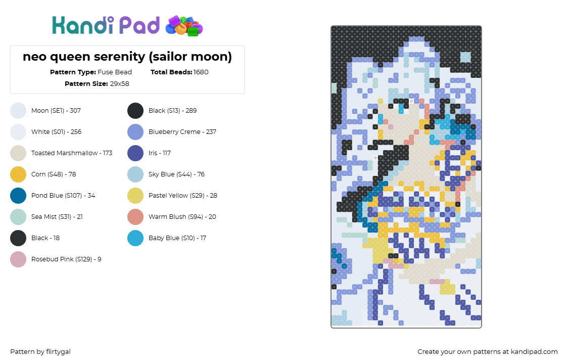 neo queen serenity (sailor moon) - Fuse Bead Pattern by flirtygal on Kandi Pad - neo queen serenity,sailor moon,character,panel,anime,white