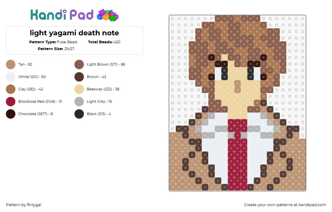 light yagami death note - Fuse Bead Pattern by flirtygal on Kandi Pad - light yagami,death note,character,portrait,manga,suit,movie,tan