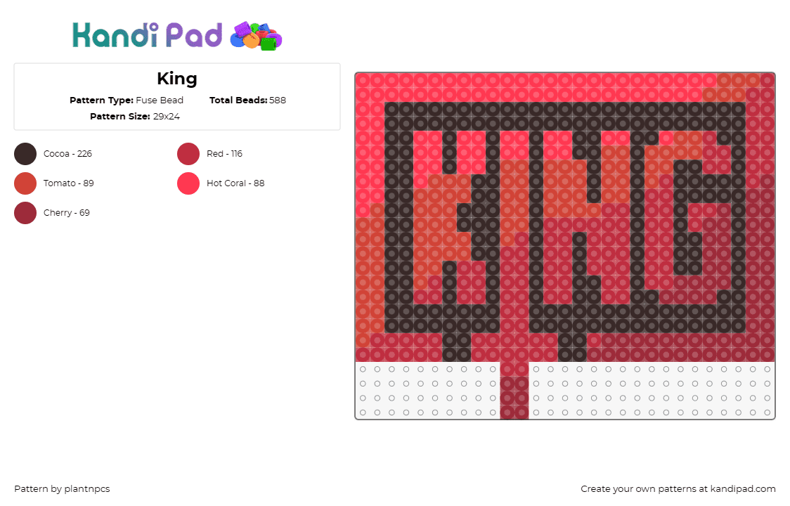 King - Fuse Bead Pattern by plantnpcs on Kandi Pad - sullivan king,edm,dj,music,bold,red