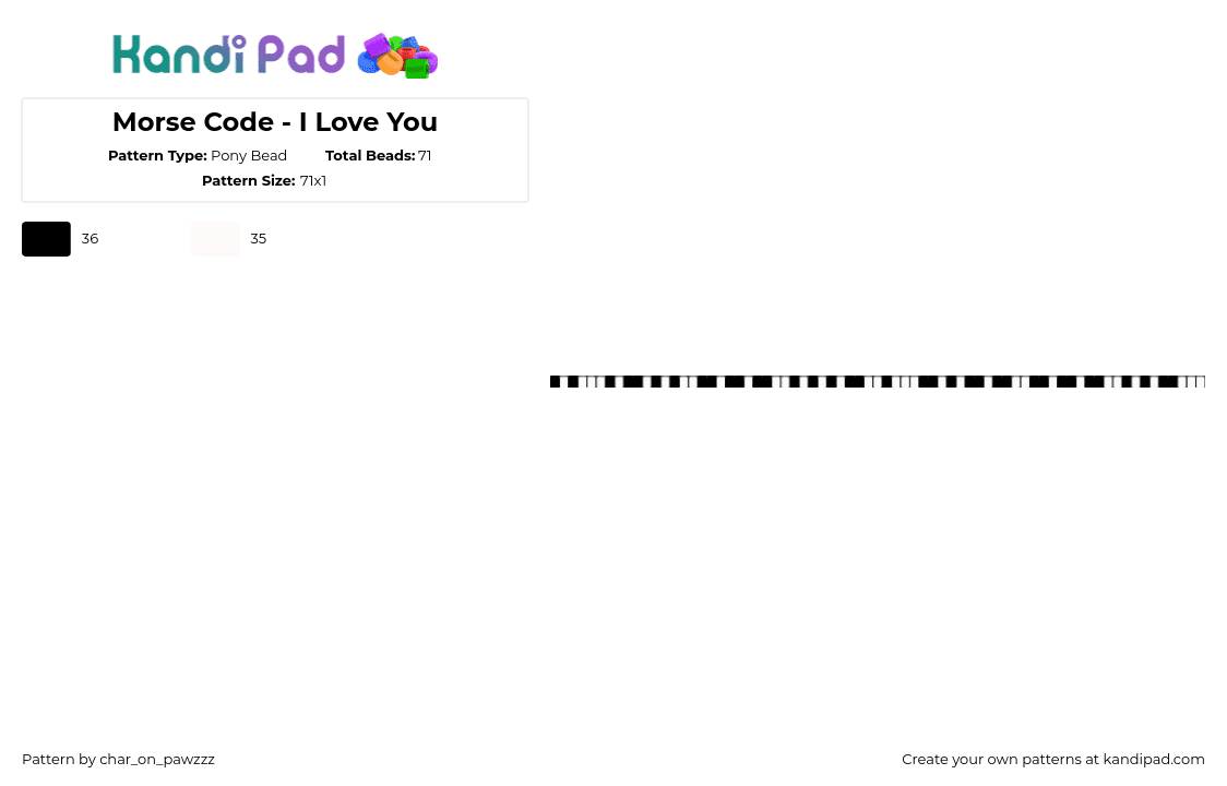 Morse Code - I Love You - Pony Bead Pattern by char_on_pawzzz on Kandi Pad - love,morse code,single,bracelet,black,white