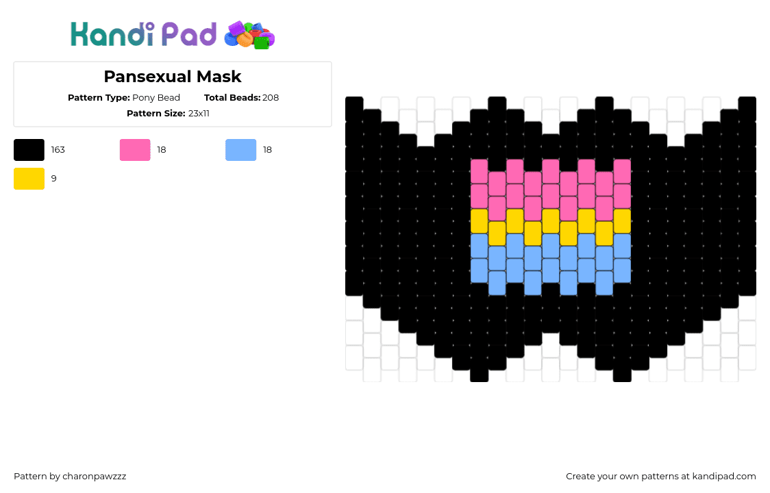 Pansexual Mask - Pony Bead Pattern by char_on_pawzzz on Kandi Pad - pansexual,pride,mask,simple,black,pink,blue