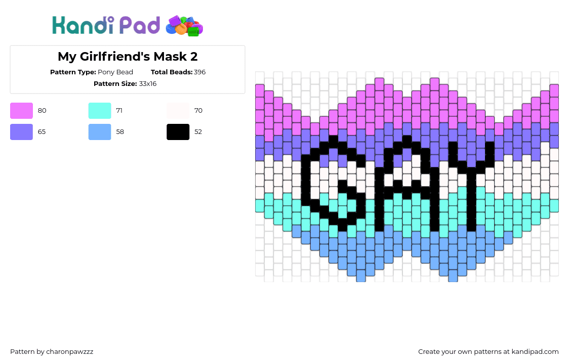 My Girlfriend\'s Mask 2 - Pony Bead Pattern by char_on_pawzzz on Kandi Pad - gay,text,pride,mask,pastel,pink,light blue,purple