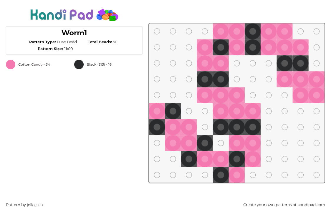 Worm1 - Fuse Bead Pattern by jello_sea on Kandi Pad - worm,earthworm,animal,simple pink,black