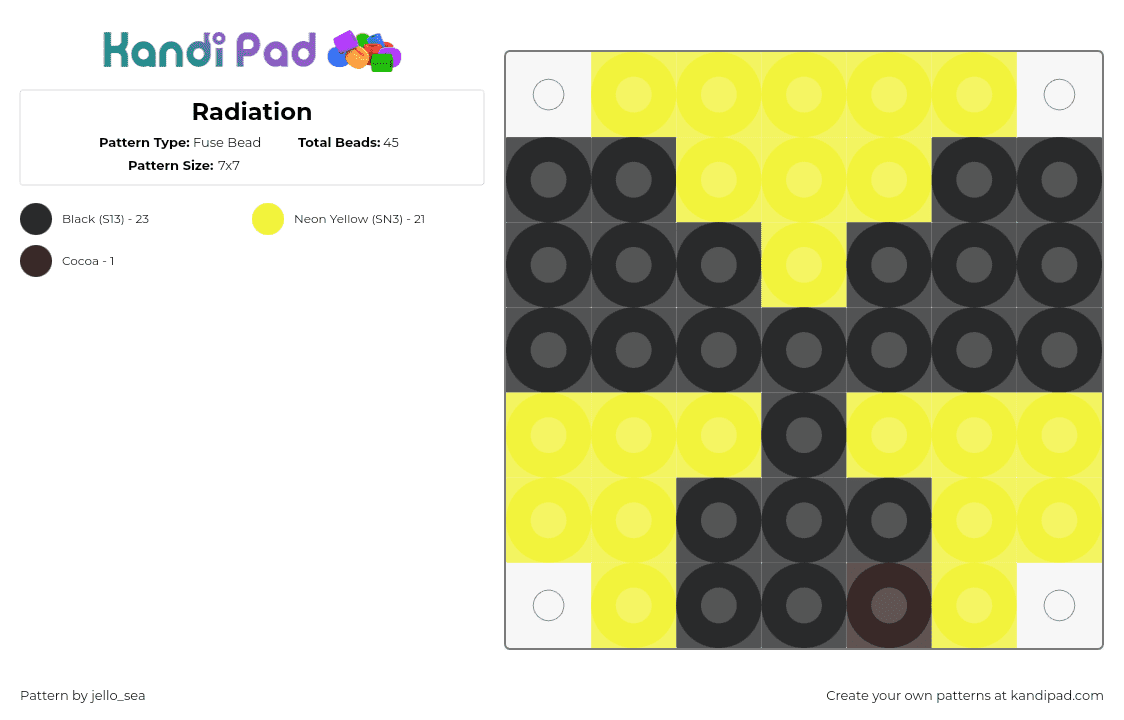 Radiation - Fuse Bead Pattern by jello_sea on Kandi Pad - radiation,toxic,poison,caution,symbol,yellow,black