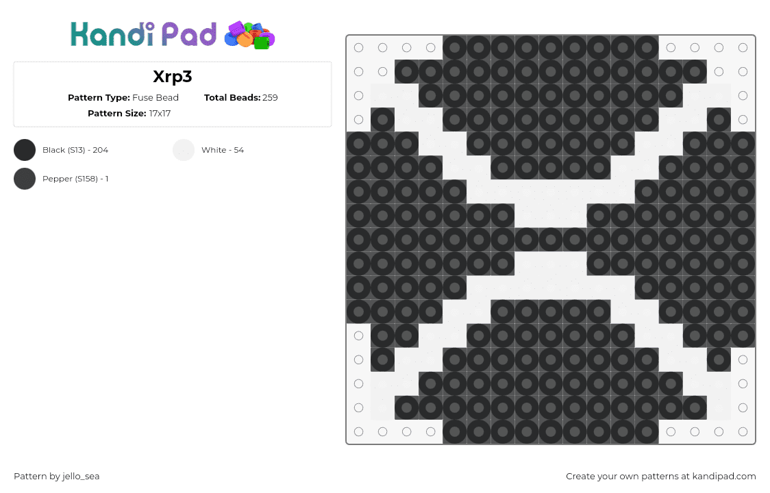 Xrp3 - Fuse Bead Pattern by jello_sea on Kandi Pad - xrp,crypocurrency,logo,symbol,black,white