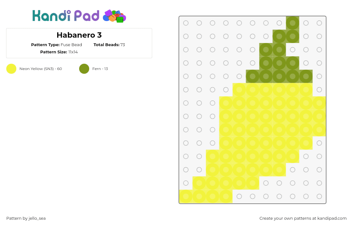 Habanero 3 - Fuse Bead Pattern by jello_sea on Kandi Pad - habanero,pepper,spicy,food,vegetable,yellow,green