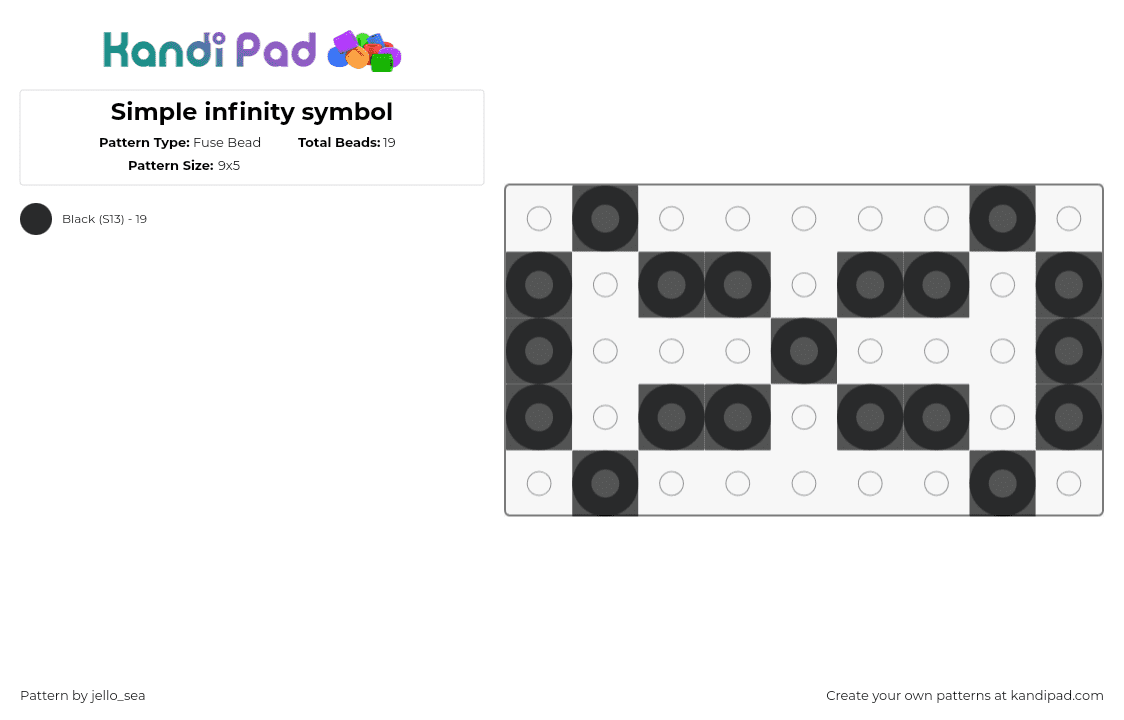 Simple infinity symbol - Fuse Bead Pattern by jello_sea on Kandi Pad - infinity,loop,symbol,simple,outline,black