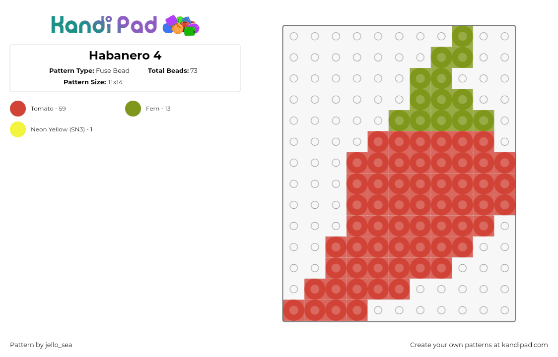 Habanero 4 - Fuse Bead Pattern by jello_sea on Kandi Pad - habanero,pepper,spicy,food,vegetable,red,green