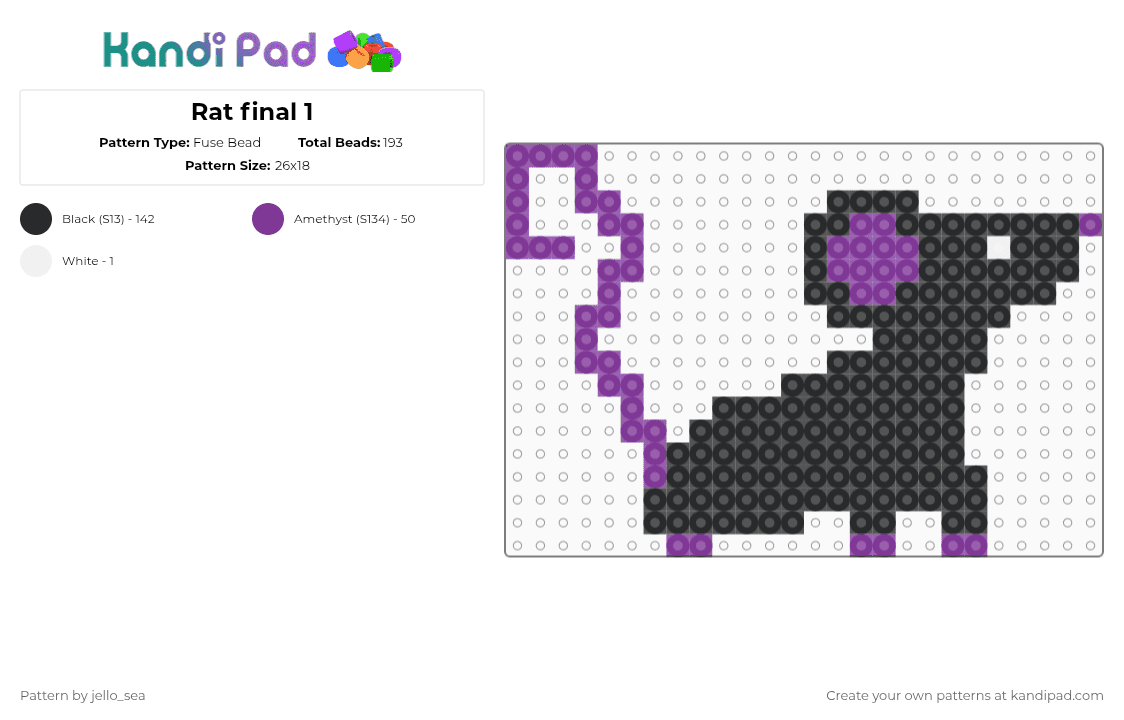 Rat final 1 - Fuse Bead Pattern by jello_sea on Kandi Pad - black,pink