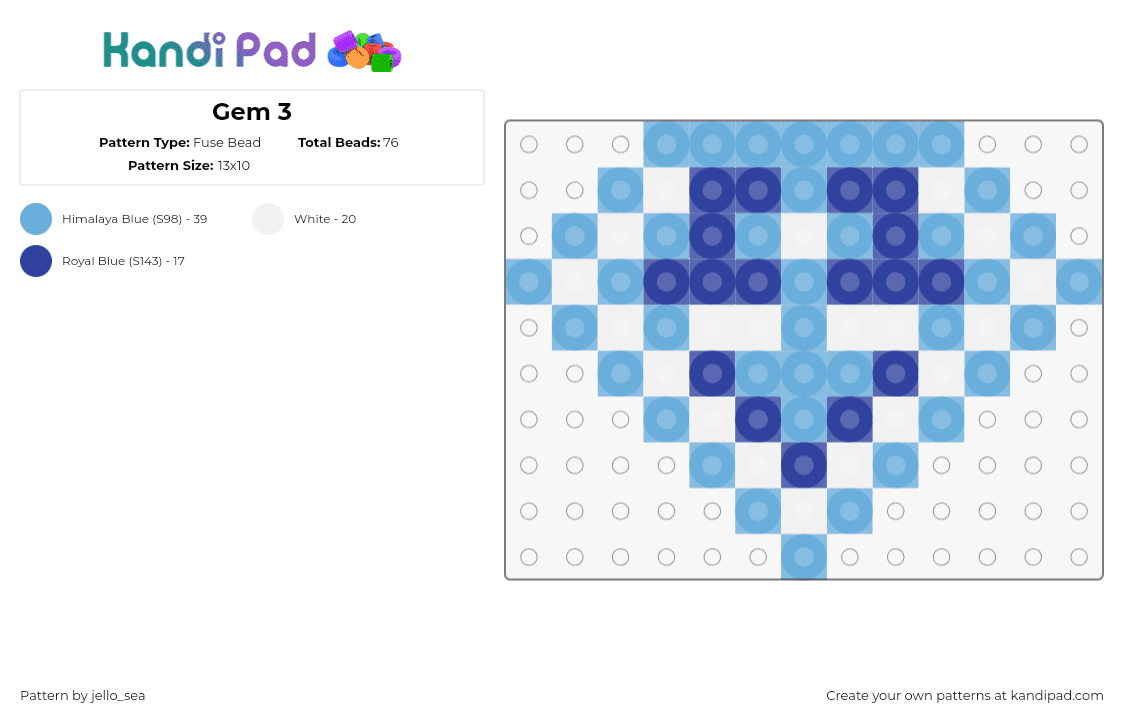 Gem 3 - Fuse Bead Pattern by jello_sea on Kandi Pad - diamond,gem,geometric,light blue,blue