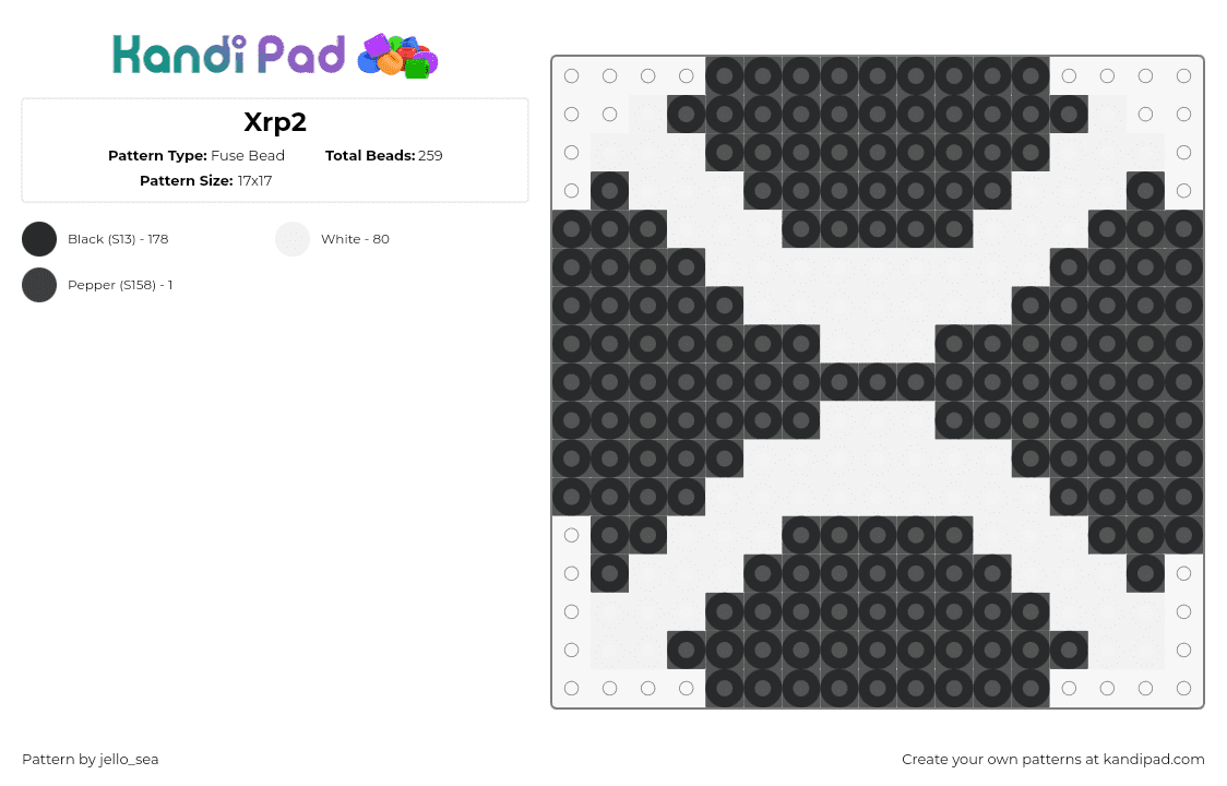 Xrp2 - Fuse Bead Pattern by jello_sea on Kandi Pad - xrp,crypocurrency,logo,symbol,black,white