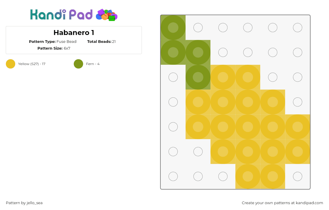 Habanero 1 - Fuse Bead Pattern by jello_sea on Kandi Pad - habanero,pepper,spicy,food,vegetable,yellow,green