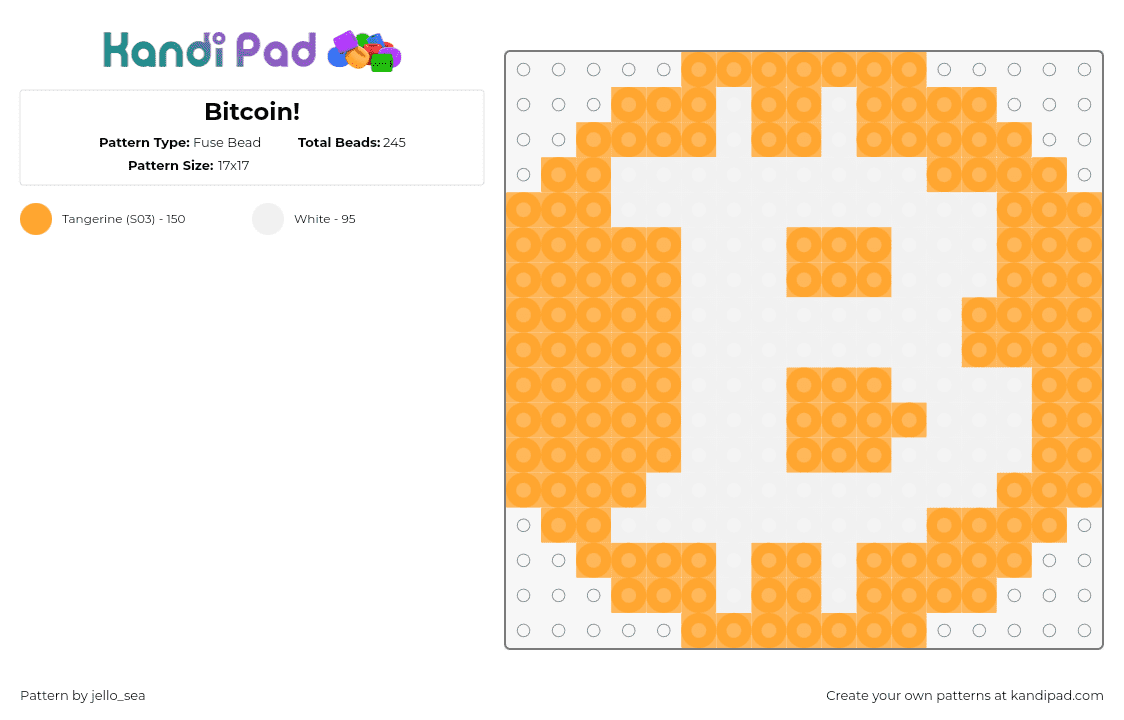 Bitcoin! - Fuse Bead Pattern by jello_sea on Kandi Pad - bitcoin,crypocurrency,logo,coin,symbol,orange,white