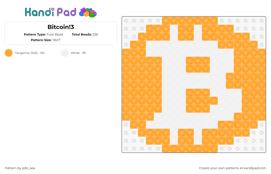 Bitcoin!3 - Fuse Bead Pattern by jello_sea on Kandi Pad - bitcoin,crypocurrency,logo,coin,symbol,orange,white