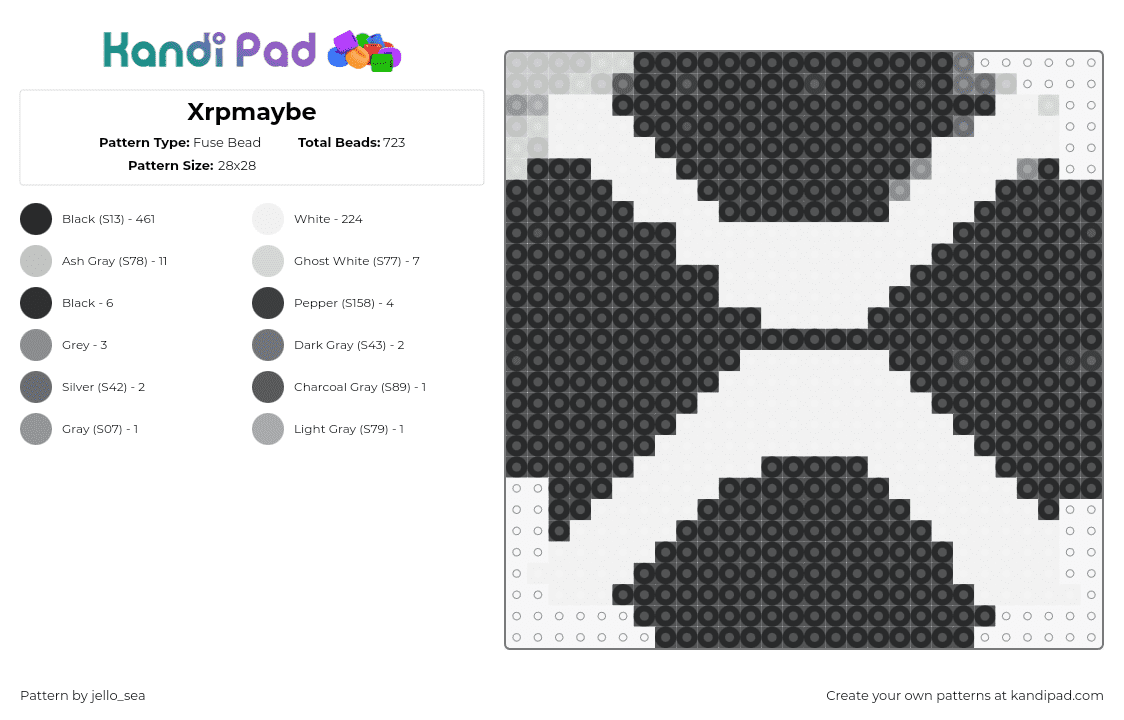 Xrpmaybe - Fuse Bead Pattern by jello_sea on Kandi Pad - xrp,crypocurrency,logo,symbol,black,white