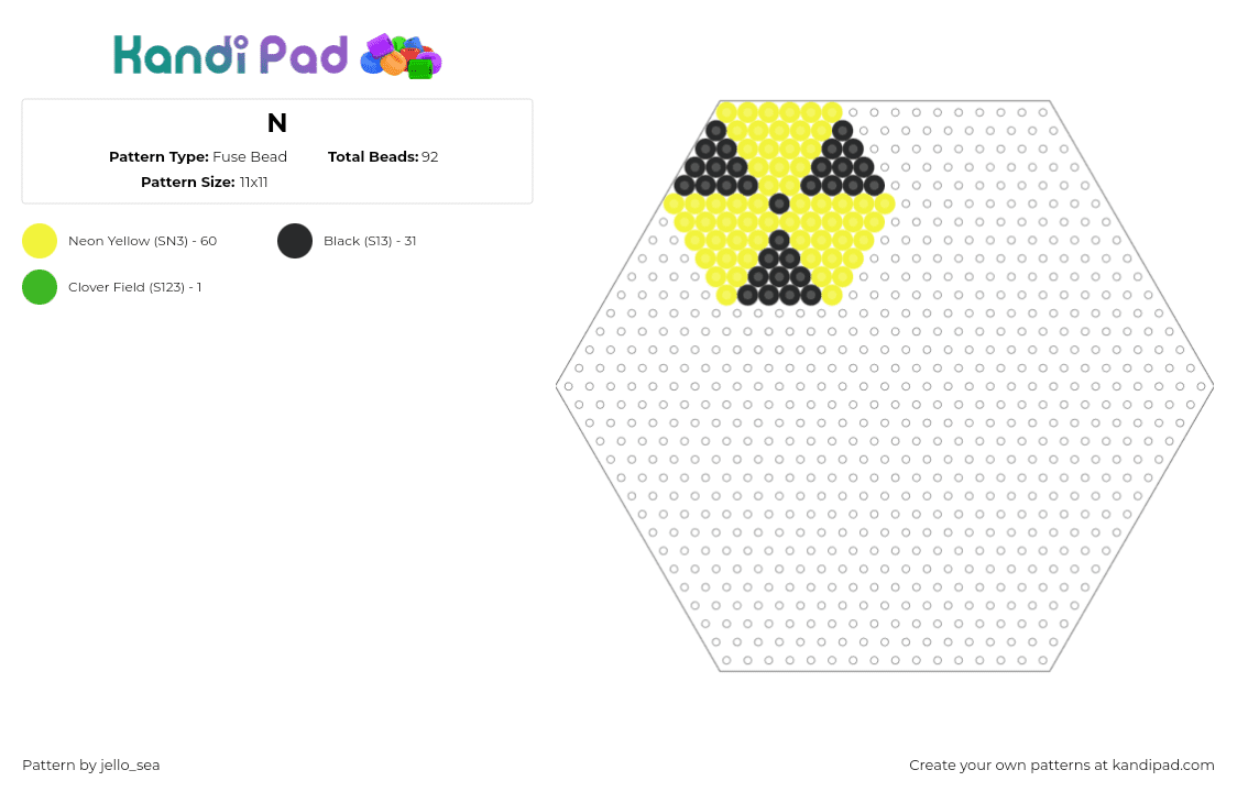 N - Fuse Bead Pattern by jello_sea on Kandi Pad - radiation,toxic,poison,caution,hexagon,symbol,yellow,black