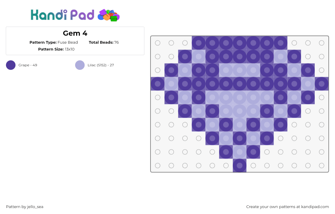 Gem 4 - Fuse Bead Pattern by jello_sea on Kandi Pad - diamond,gem,geometric,purple