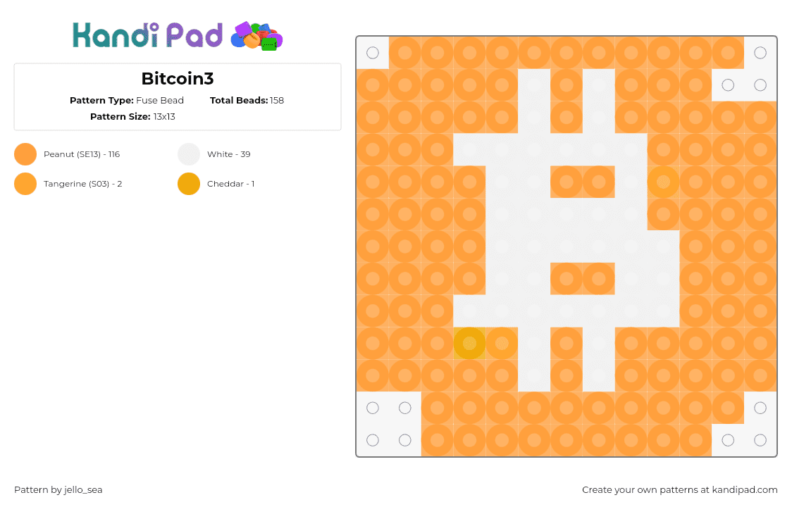 Bitcoin3 - Fuse Bead Pattern by jello_sea on Kandi Pad - bitcoin,crypocurrency,logo,symbol,orange,white