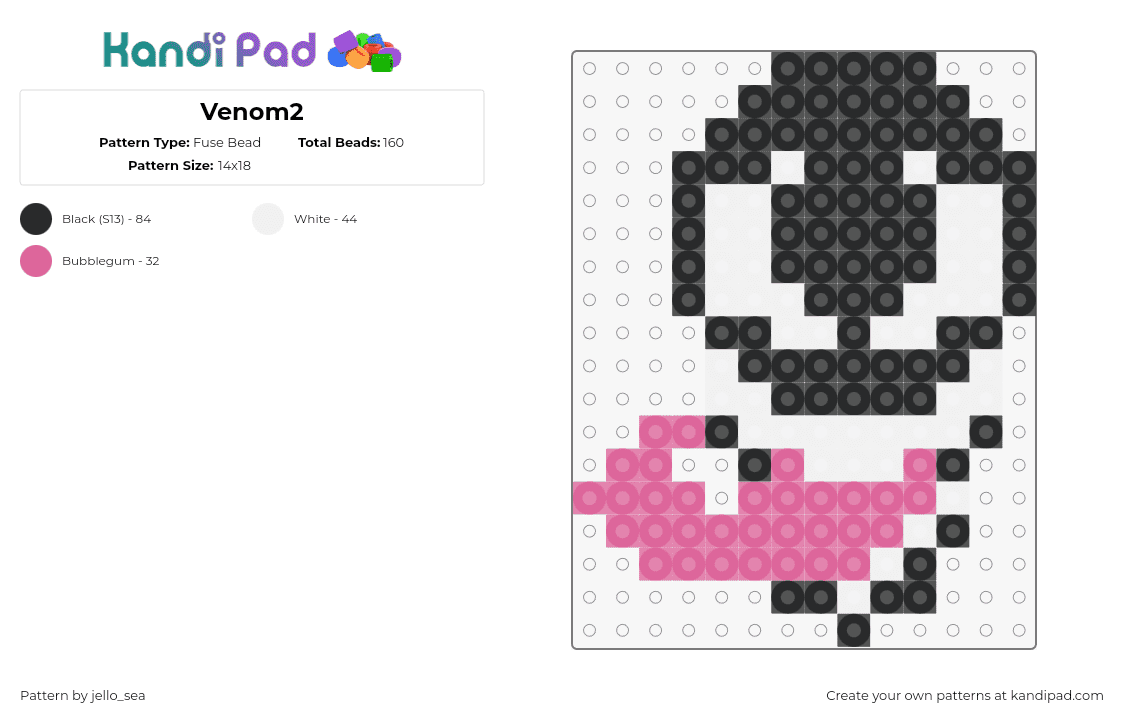 Venom2 - Fuse Bead Pattern by jello_sea on Kandi Pad - venom,tongue,marvel,charm,head,character,black,white,pink