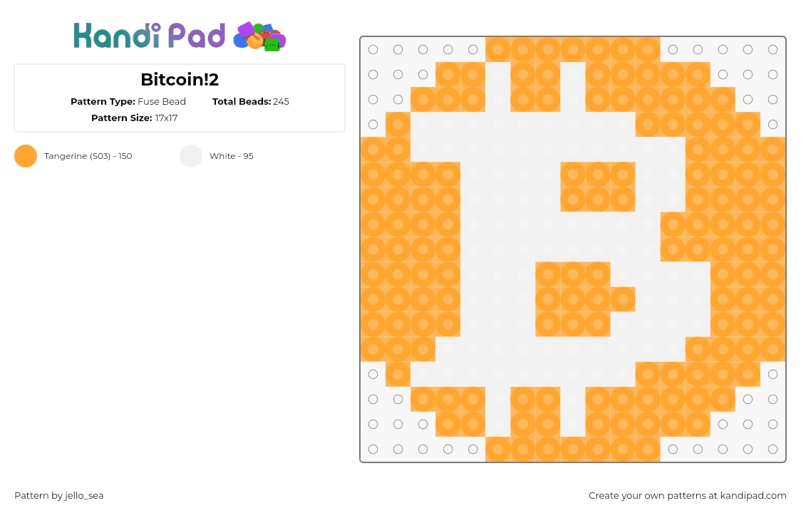 Bitcoin!2 - Fuse Bead Pattern by jello_sea on Kandi Pad - bitcoin,crypocurrency,logo,coin,symbol,orange,white