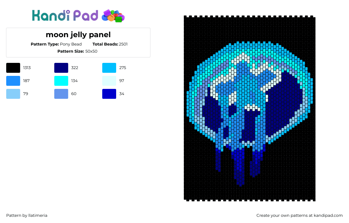 moon jelly panel - Pony Bead Pattern by llatimeria on Kandi Pad - jellyfish,glow,underwater,panel,light blue,blue,black