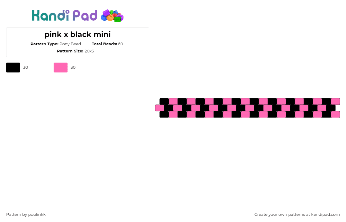 pink x black mini - Pony Bead Pattern by poulinkk on Kandi Pad - scene,emo,chevron,stripes,bracelet,cuff,pink,black