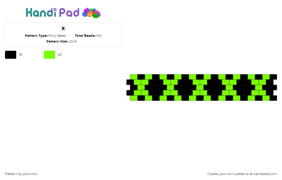 x - Pony Bead Pattern by poulinkk on Kandi Pad - cross,x,repeating,dark,neon,cuff,black,green