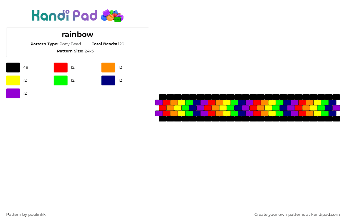 rainbow - Pony Bead Pattern by poulinkk on Kandi Pad - chevron,rainbow,bracelet,cuff