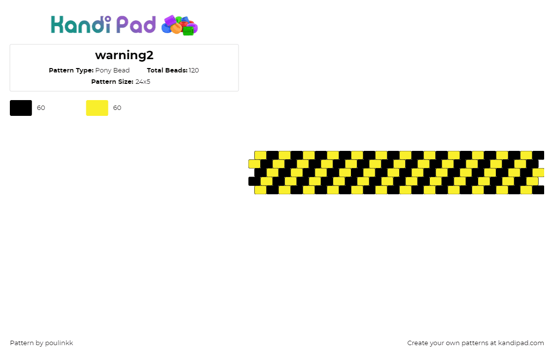 y - Pony Bead Pattern by poulinkk on Kandi Pad - warning,caution,diagonal,stripes,bracelet,cuff,black,yellow