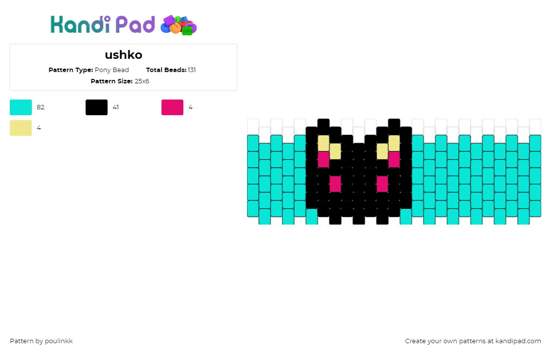 ushko - Pony Bead Pattern by poulinkk on Kandi Pad - ushko,psychocuties,cat,animation,cuff,teal,black