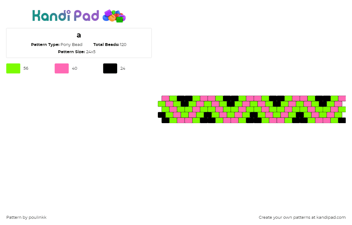 a - Pony Bead Pattern by poulinkk on Kandi Pad - zig zag,scene,neon,bracelet,cuff,pink,green