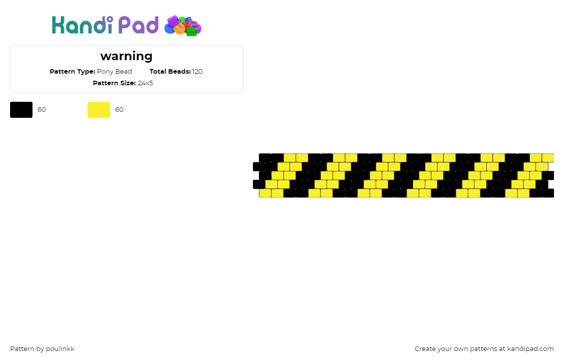 warning - Pony Bead Pattern by poulinkk on Kandi Pad - warning,caution,diagonal,stripes,bracelet,cuff,black,yellow