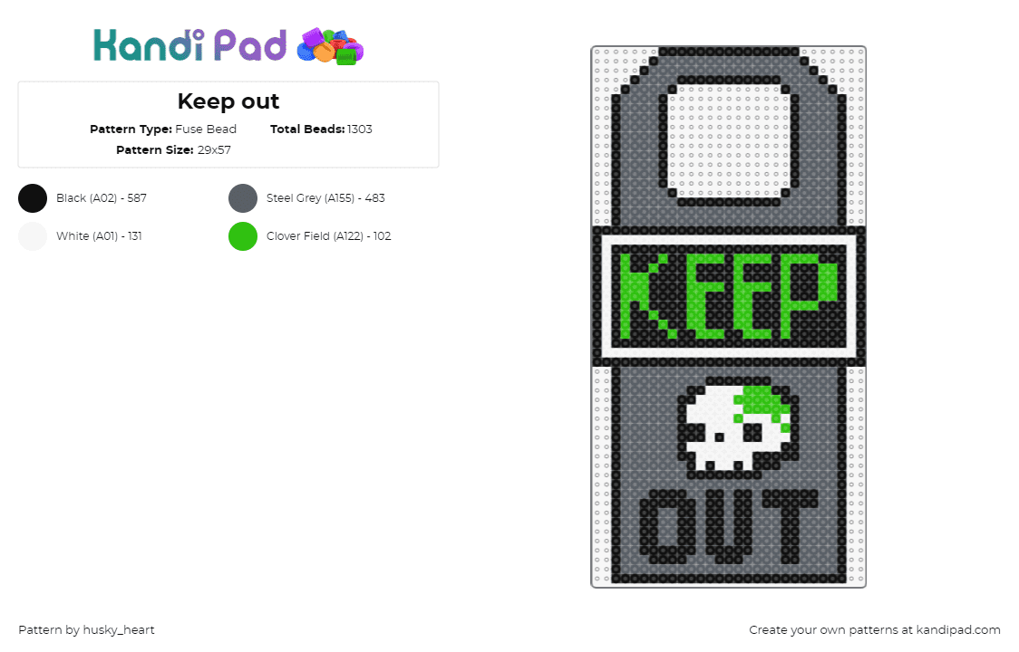 Keep out - Fuse Bead Pattern by husky_heart on Kandi Pad - keep out,door hanger,skull,text,gray,green