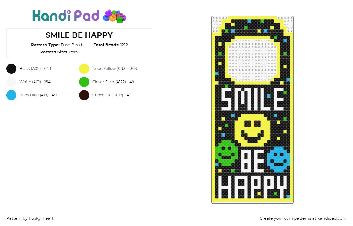 SMILE BE HAPPY - Fuse Bead Pattern by husky_heart on Kandi Pad - smile be happy,door hanger,smiley,text,colorful,yellow,black,white