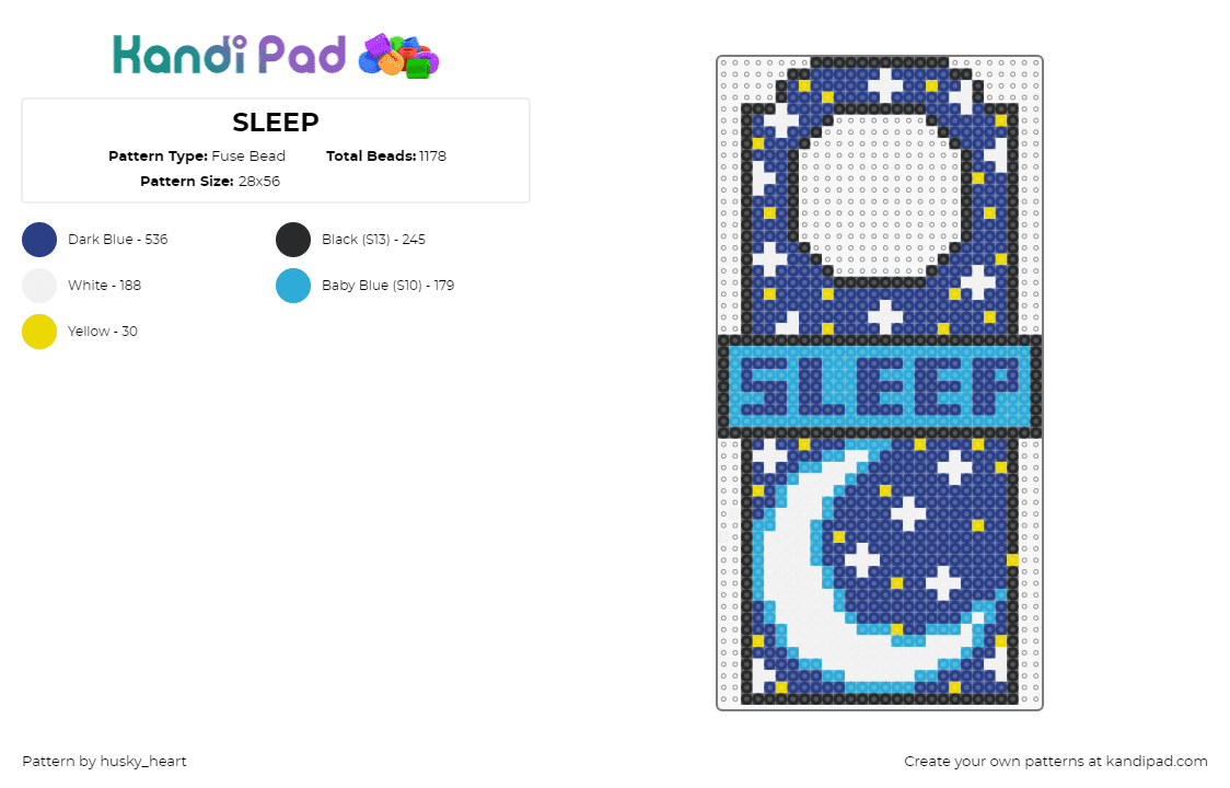 SLEEP - Fuse Bead Pattern by husky_heart on Kandi Pad - sleep,door hanger,night,moon,text,stars,blue,black,white