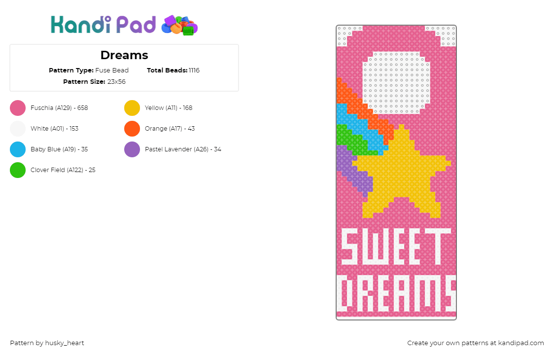 Dreams - Fuse Bead Pattern by husky_heart on Kandi Pad - sweet dreams,door hanger,star,textm colorful,yellow,pink,white