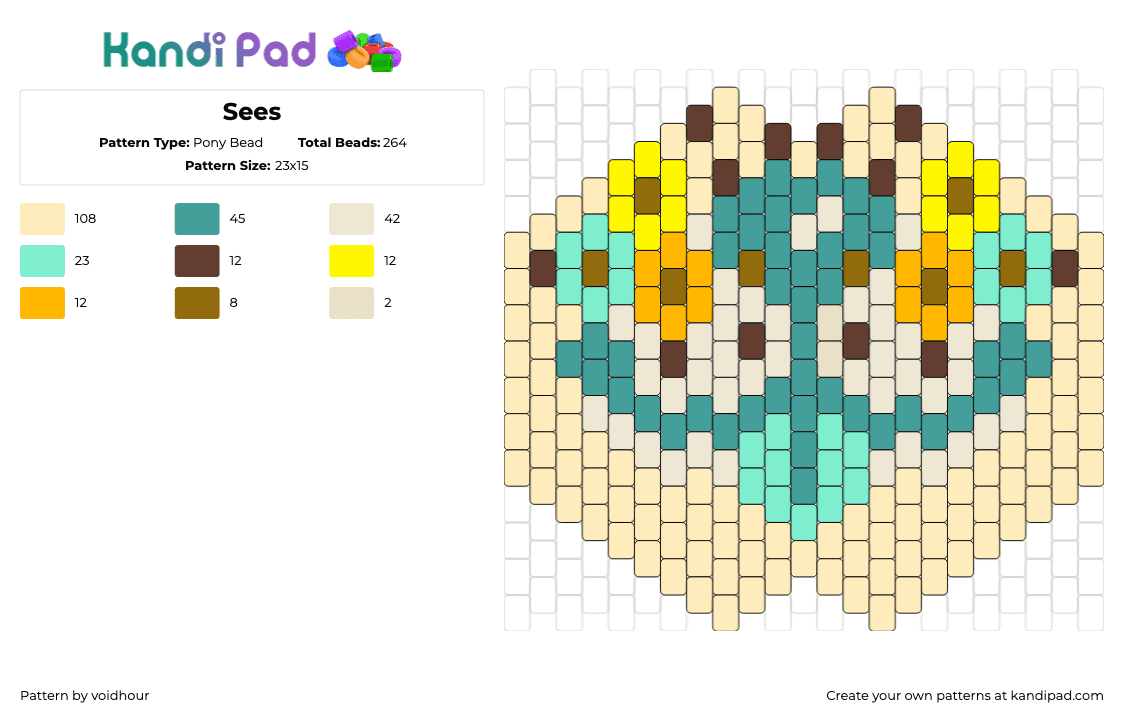 Sees - Pony Bead Pattern by voidhour on Kandi Pad - earthy,pastel,flowers,mask,beige,teal