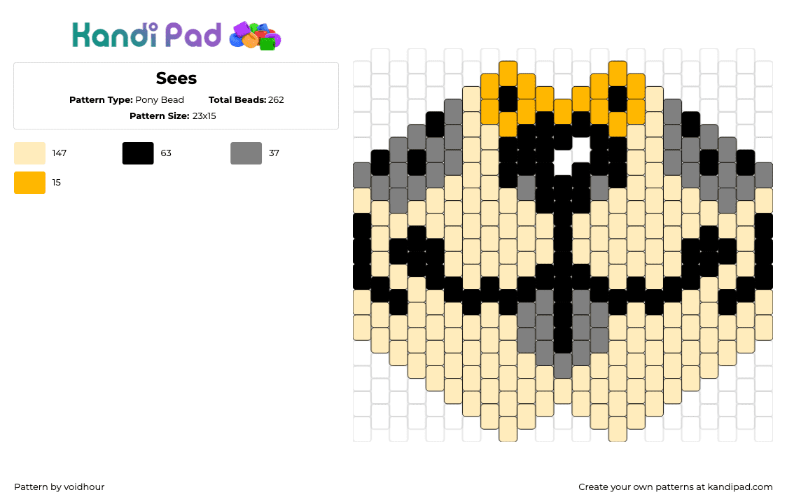 Sees - Pony Bead Pattern by voidhour on Kandi Pad - furry,tongue,mask,beige,gray