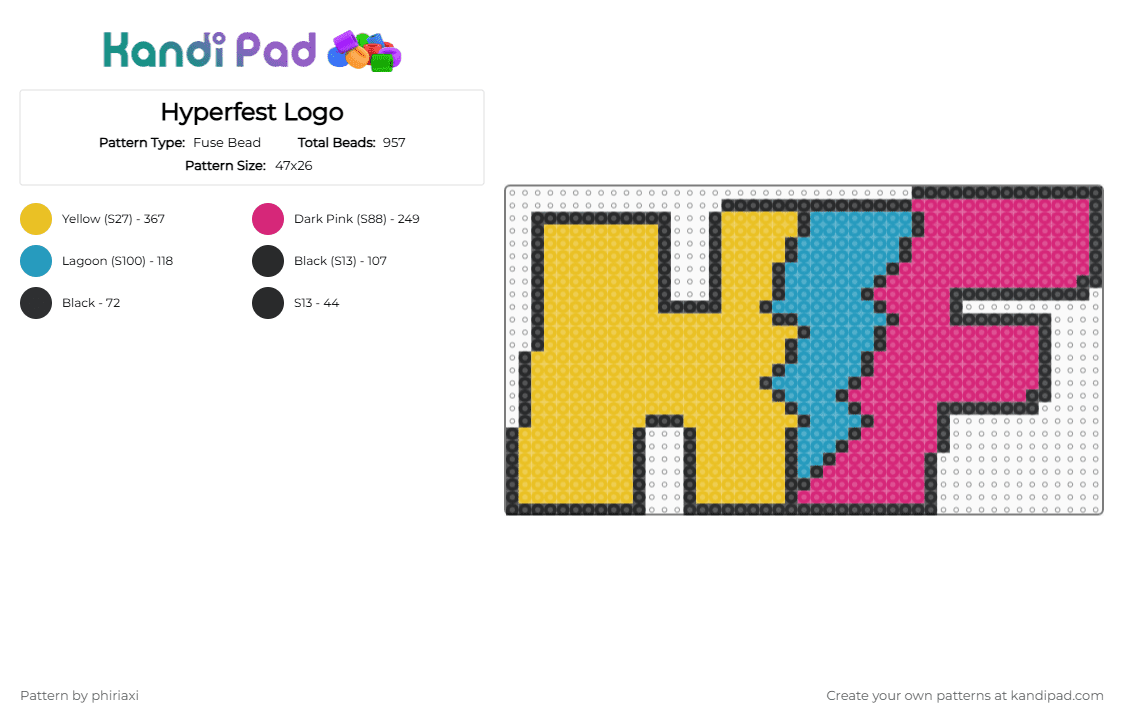 Hyperfest Logo - Fuse Bead Pattern by phiriaxi on Kandi Pad - yellow,pink