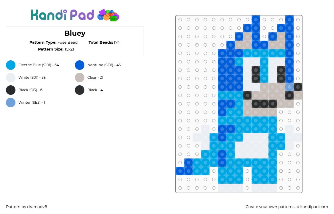 Bluey - Fuse Bead Pattern by dramadv8 on Kandi Pad - blue,light blue