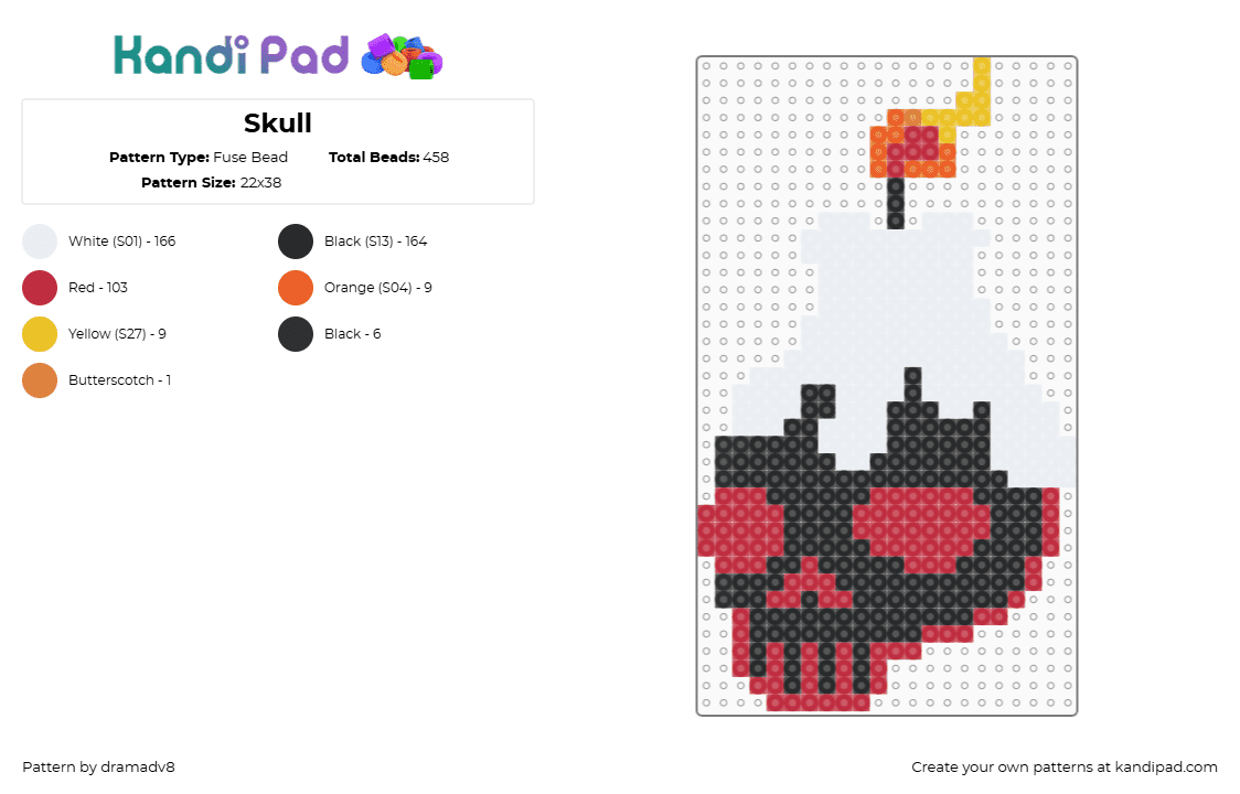 Skull - Fuse Bead Pattern by dramadv8 on Kandi Pad - white,red