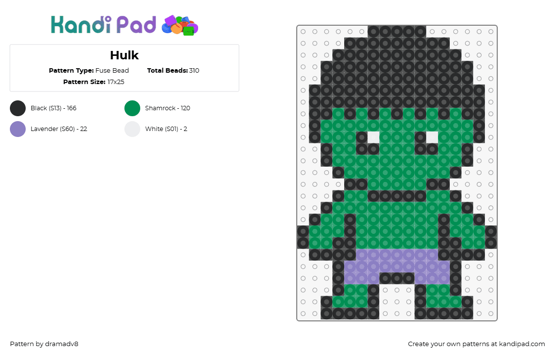 Hulk - Fuse Bead Pattern by dramadv8 on Kandi Pad - incredible hulk,marvel,superhero,chibi,character,avengers,movie,comic,green,black