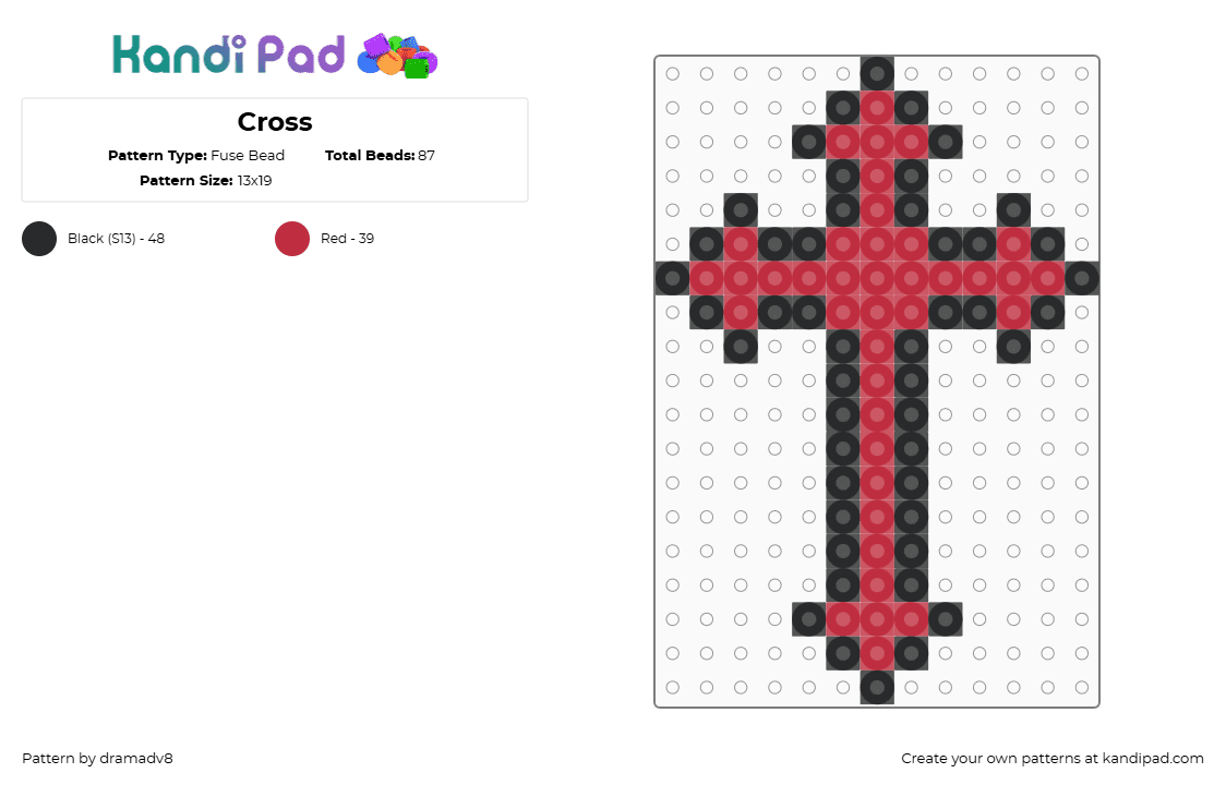 Cross - Fuse Bead Pattern by dramadv8 on Kandi Pad - black,red