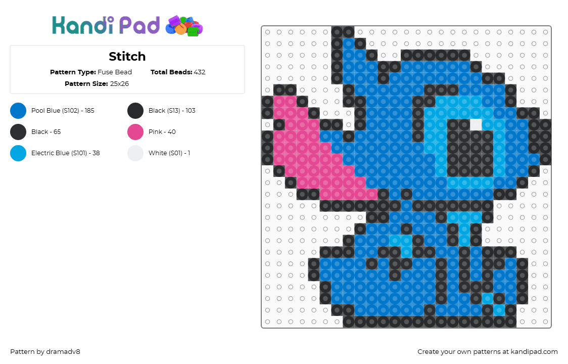 Stitch - Fuse Bead Pattern by dramadv8 on Kandi Pad - blue