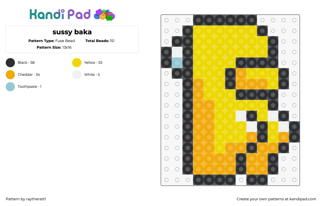 sussy baka - Fuse Bead Pattern by raytheratt1 on Kandi Pad - among us,booty,character,video game,yellow