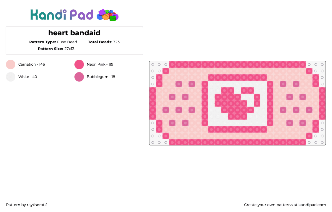 heart bandaid - Fuse Bead Pattern by raytheratt1 on Kandi Pad - bandage,bandaid,heart,health,bright,pink