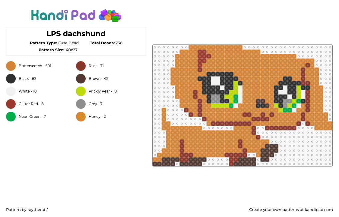 LPS dachshund - Fuse Bead Pattern by raytheratt1 on Kandi Pad - dachshund,dog,littlest pet shop,cute,animal,tan